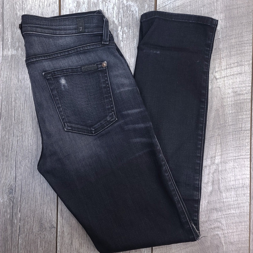 7 For All Mankind Relaxed Skinny Jeans Womens 30 Dark Wash Distressed Denim